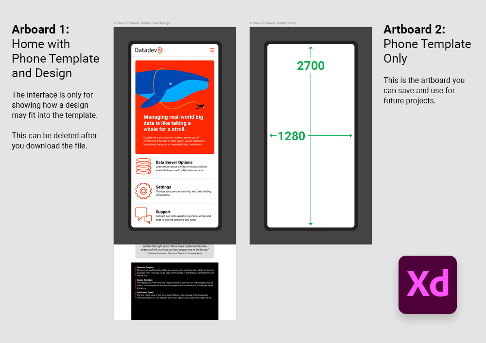 Two phone interfaces for use in Adobe XD software