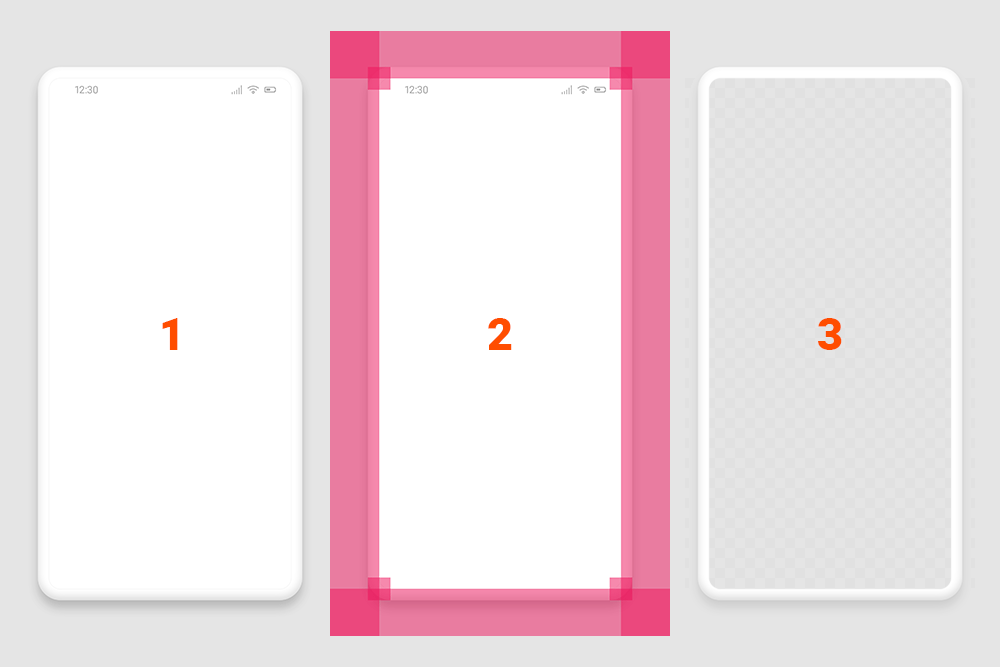 Adobe XD Phone Mockup Template with Adobe Photoshop Elements Image of three stages of Adobe XD phone mockup design