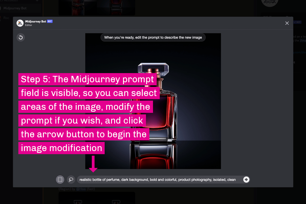 Midjourney inpainting interface