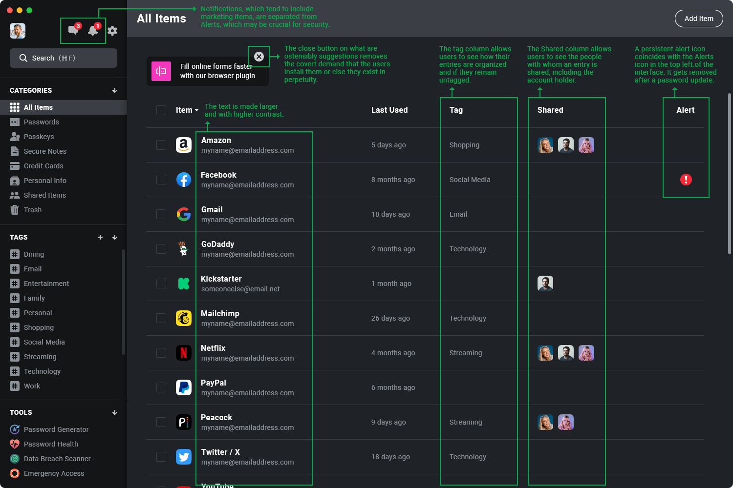 Mockup of NordPass desktop application revision with notes