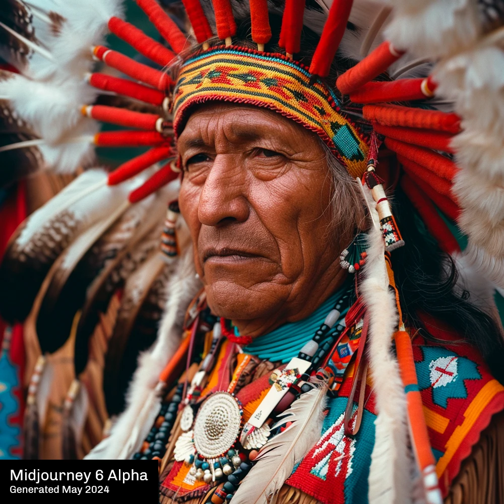 Image of Sioux chief generated by Midjourney versioin 6 alpha