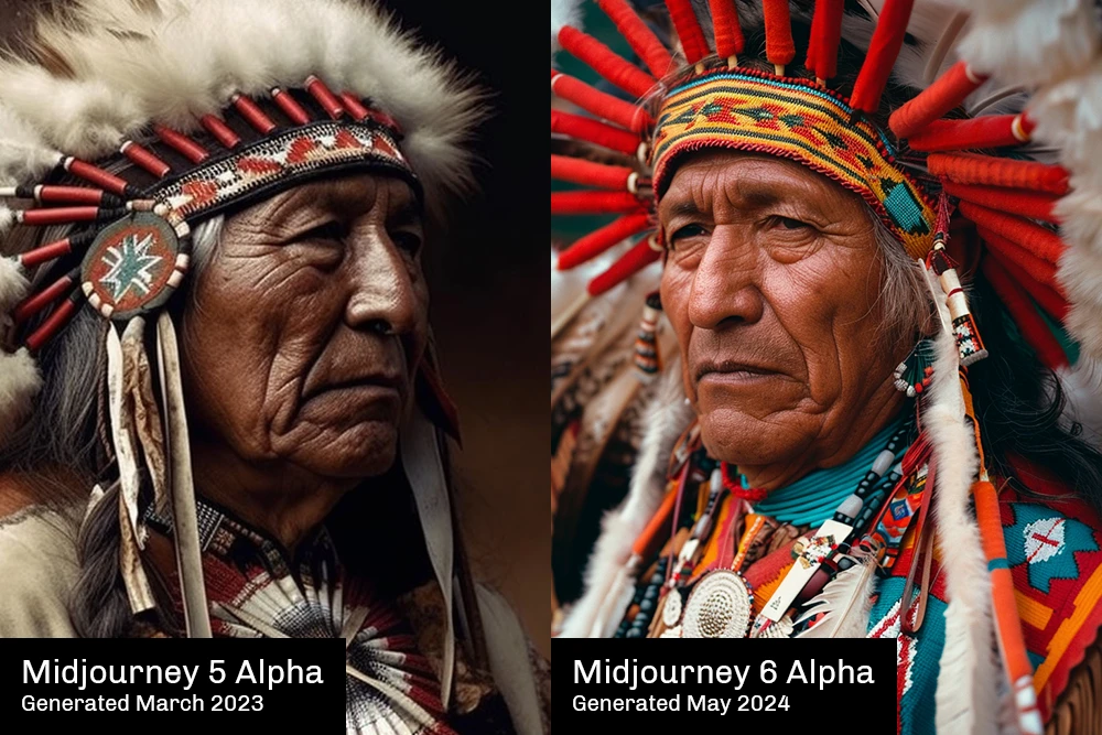 Image of two Sioux chiefs created by Midjourney version 5 vs. version 6
