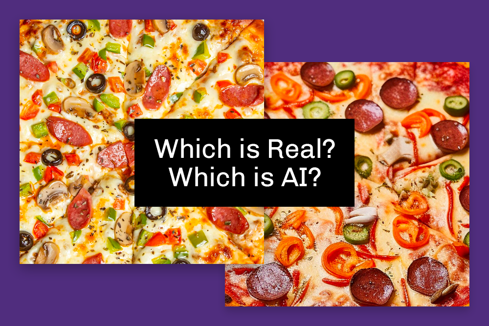 Two images of pizza, one of which is real and the other AI-generated