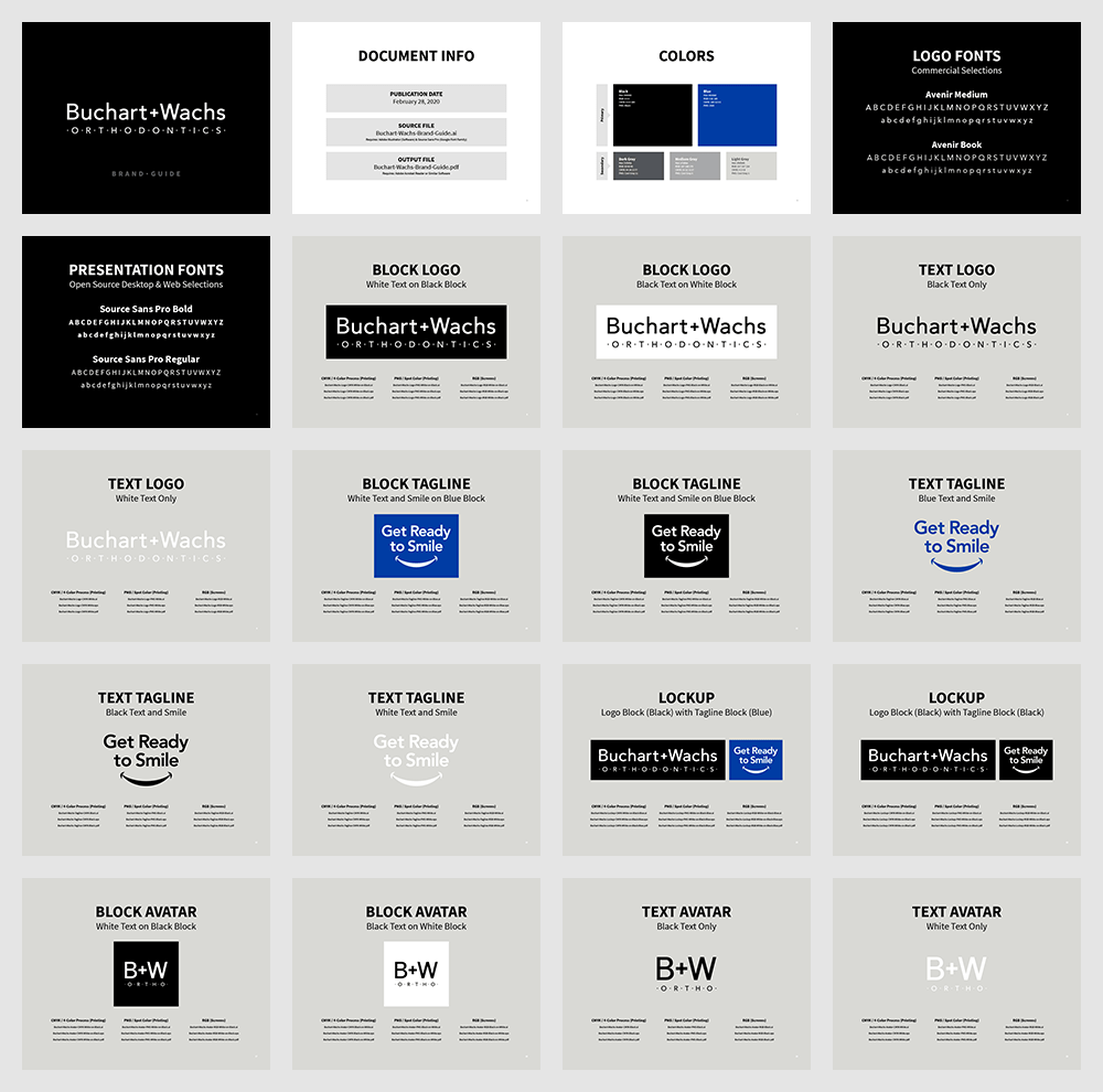 Buchart Wachs Orthodontics Brand Guide Composite of 20 images from Buchart & Wachs Orthodontics brand guide