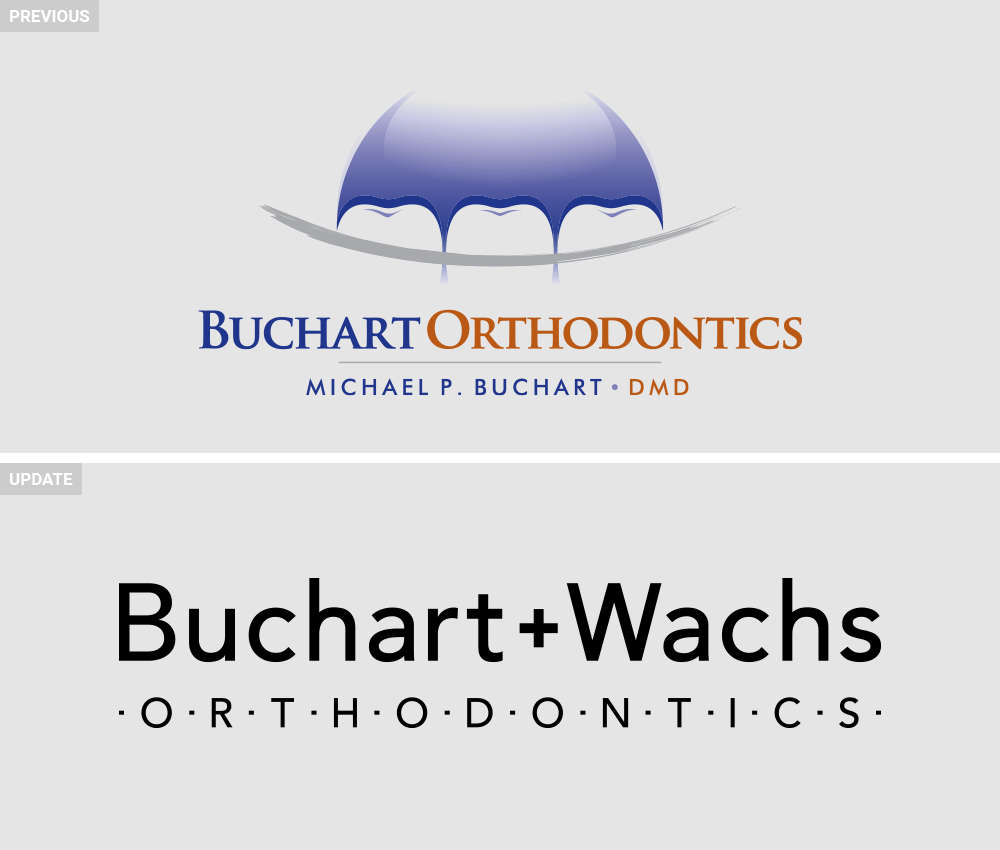 Buchart & Wachs Orthodontics Logo Compared to Buchart Orthodontics Logo A before-and-after image showing the previous logo and new one