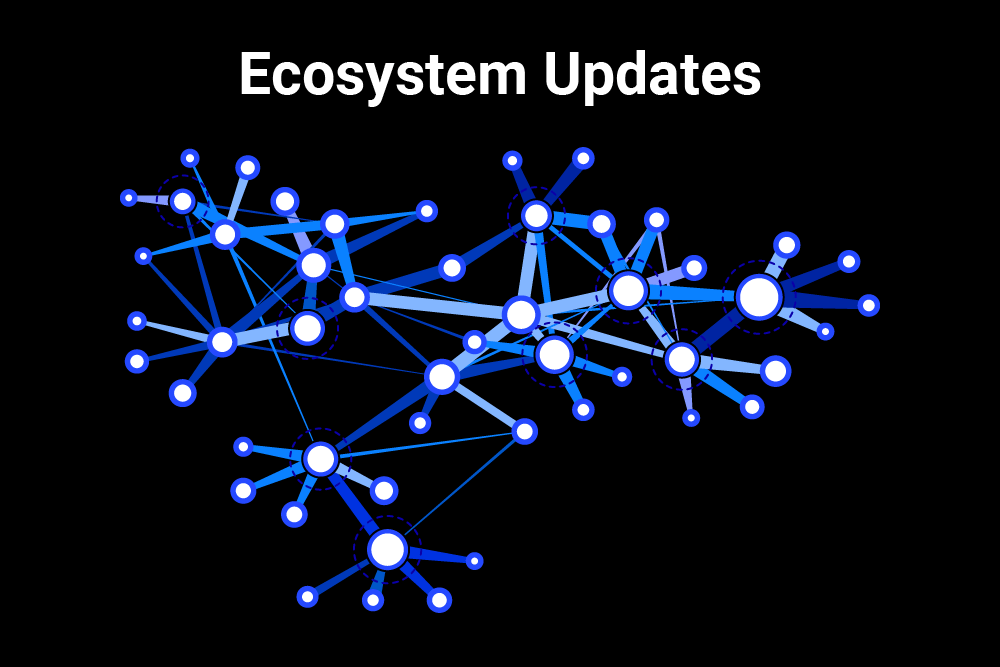 Ecosystem Updates Abstract dots connected by bars of color