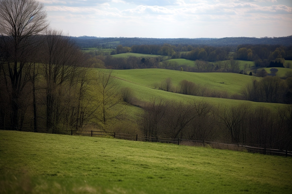 Image of rolling hills outside of Lexington, KY created by Midjourney 5