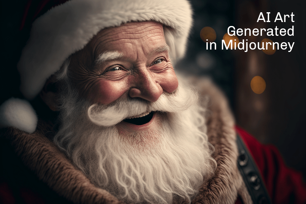 Image of smiling Santa Claus created by Midjourney AI art generation system