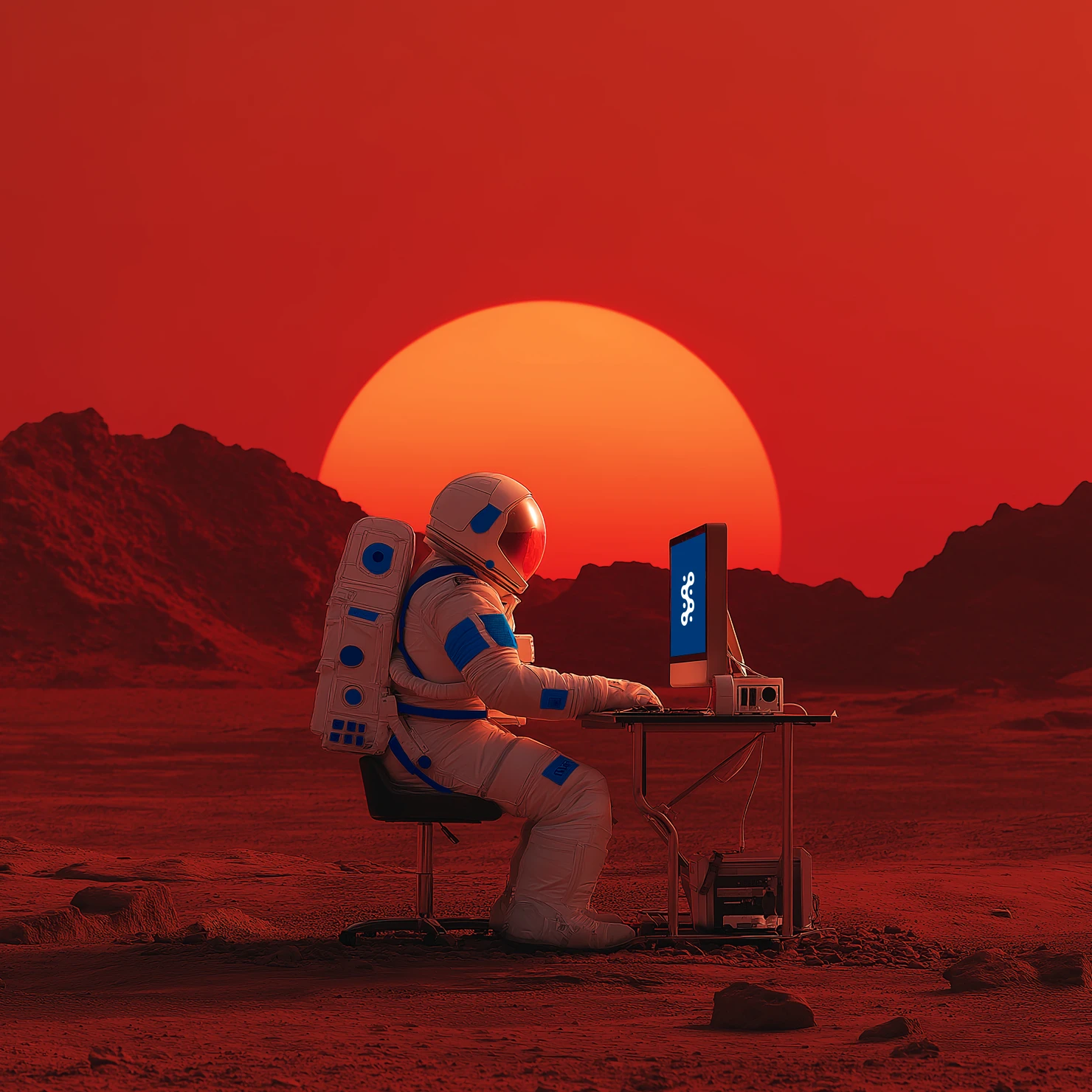 AI Image of Streamline Team Member Working on Mars Watercolor illustration representing Streamline web, mobile and AI services