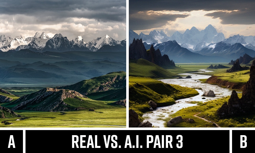 Real image of landscape vs. AI-generated version