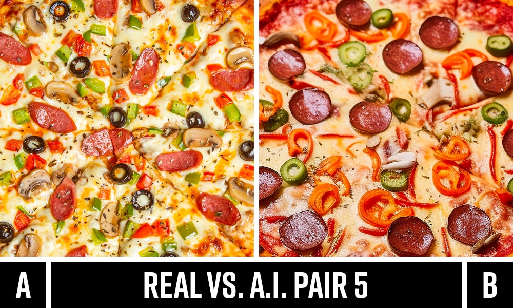 Real image of pizza vs. AI-generated version