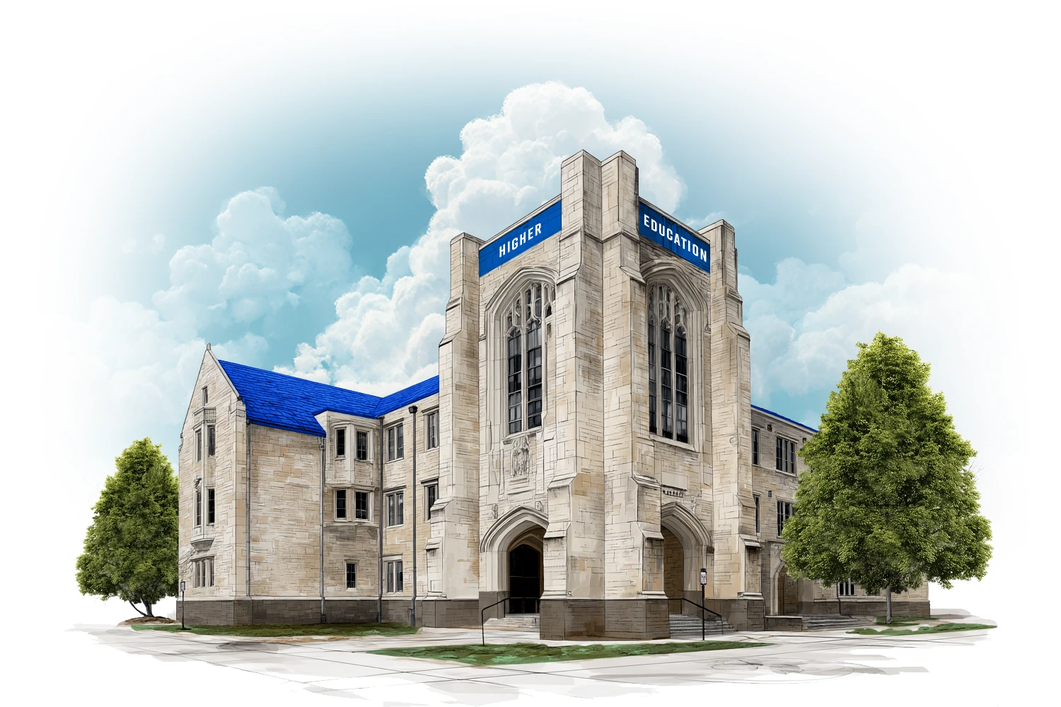 Streamline-Landing-Page-Image-Higher-Education University building with Higher Education text on it