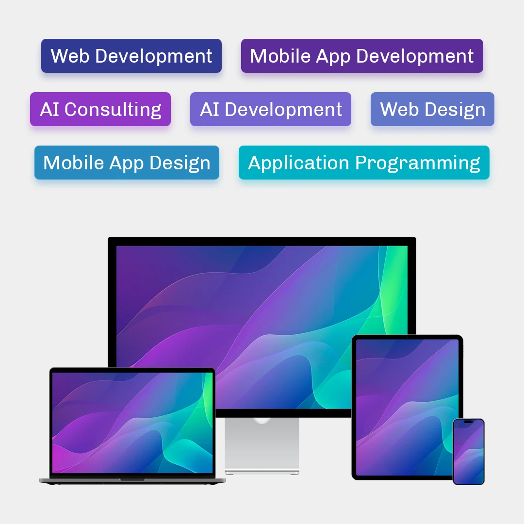Streamline Services 2025 4 devices (monitor, laptop, tablet, phone) with tags containing Streamline's services in text