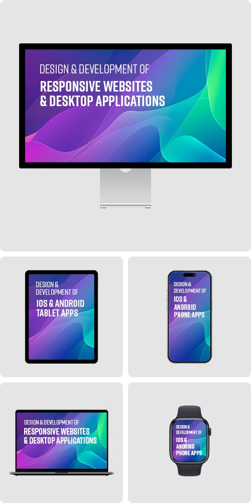 Desktop, tablet and phone illustration representing Streamline web and mobile services